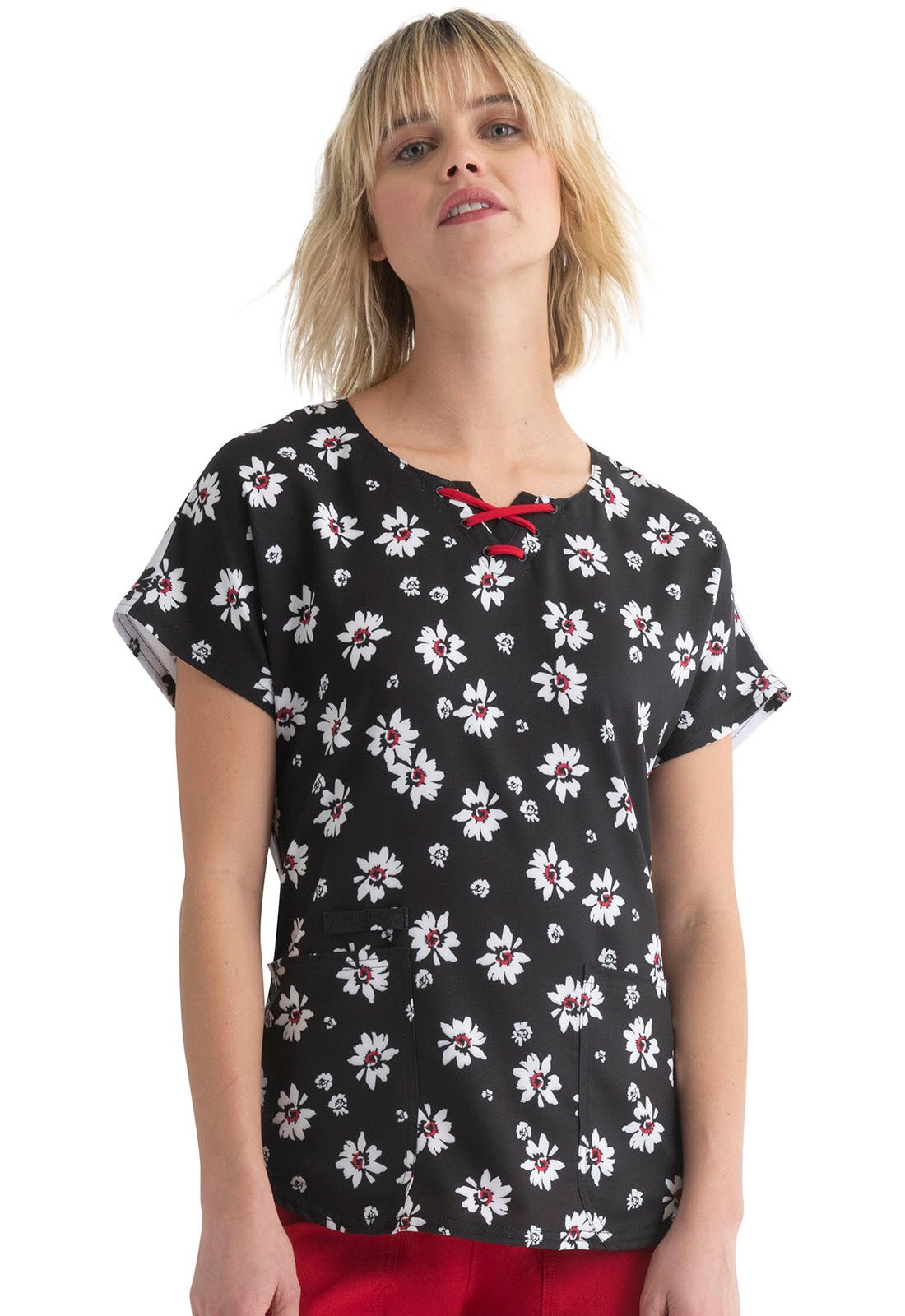 Floral Print Round Neck Scrub Top HS684 IPYU - Scrubs Select