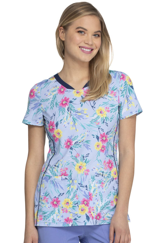 Floral Print Shaped V Neck Scrub Top HS601 LEGG - Scrubs Select