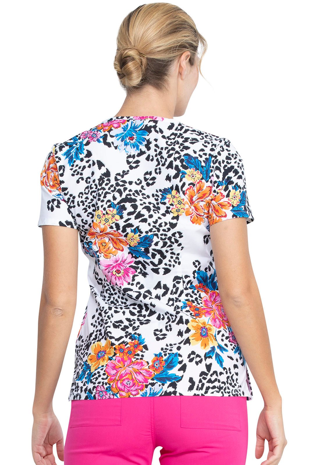 Floral Print V Neck Scrub Top CK646 LEBM - Scrubs Select