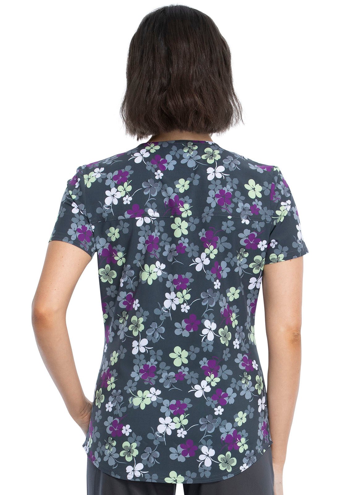 Floral Print V Neck Scrub Top CK693 LVYL - Scrubs Select