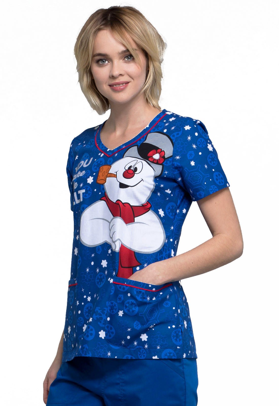 Frosty The Snowman Tooniforms Licensed Christmas V Neck Scrub Top TF634 FRMMG - Scrubs Select