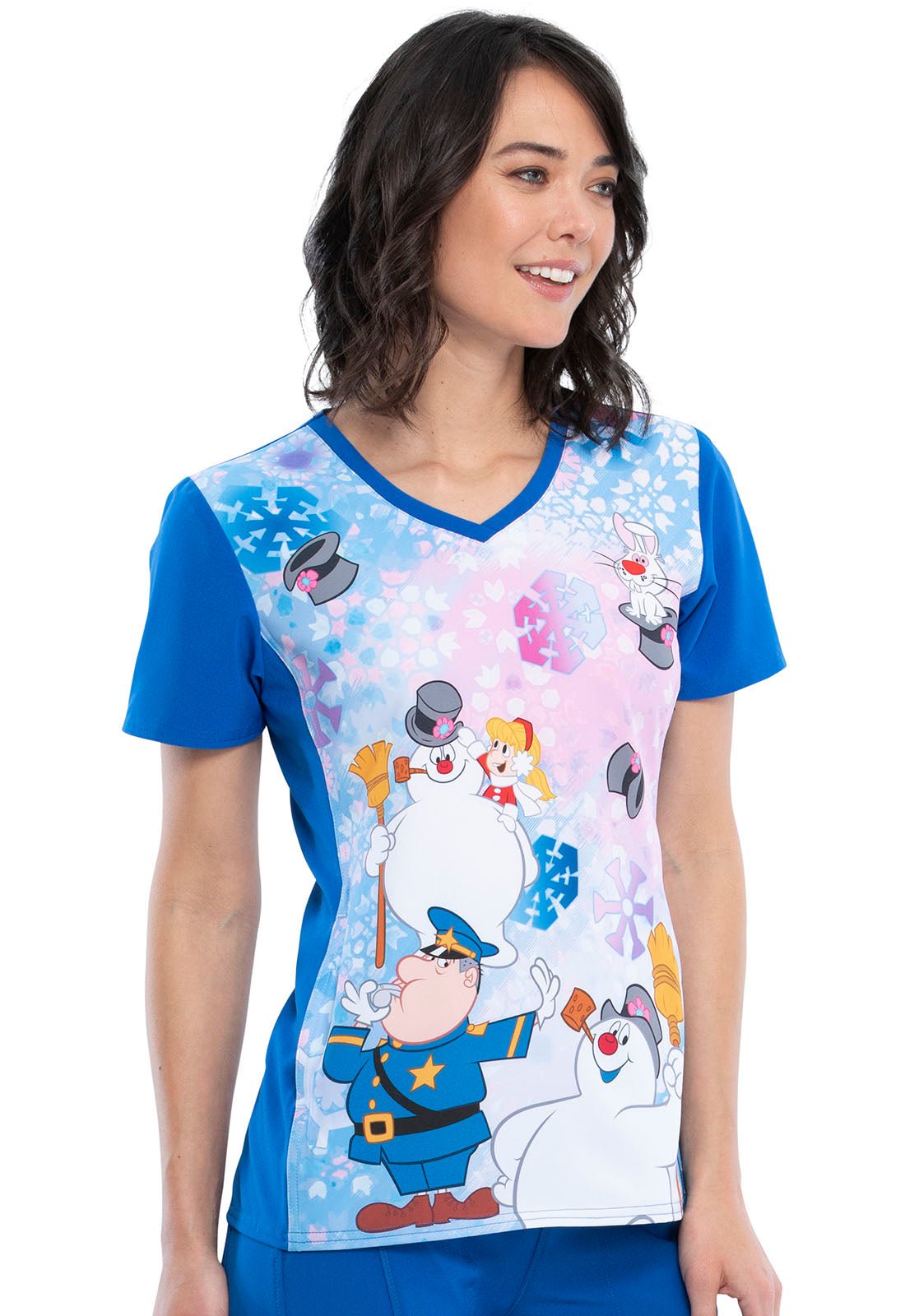 Frosty The Snowman Tooniforms Licensed V Neck Scrub Top TF627 FRLN - Scrubs Select
