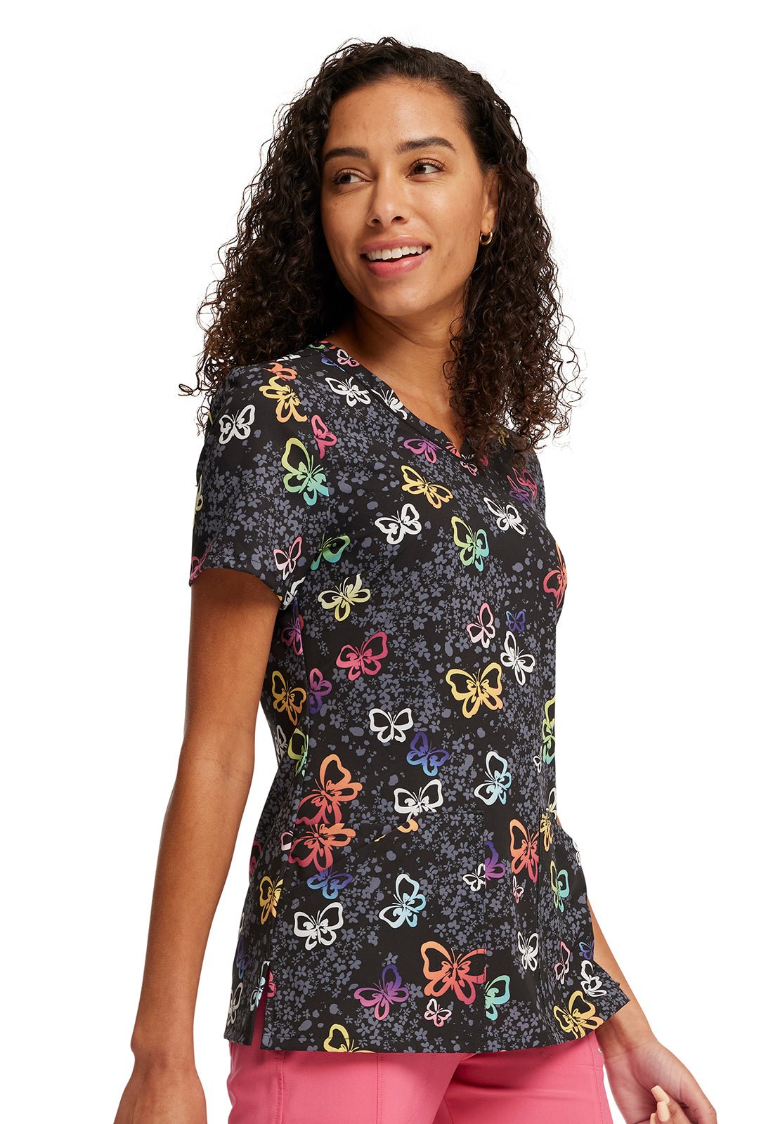 Garden Flutter Cherokee Print V Neck Scrub Top CK678 GNFT - Scrubs Select