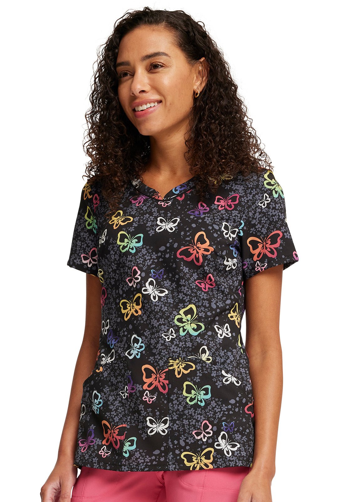 Garden Flutter Cherokee Print V Neck Scrub Top CK678 GNFT - Scrubs Select