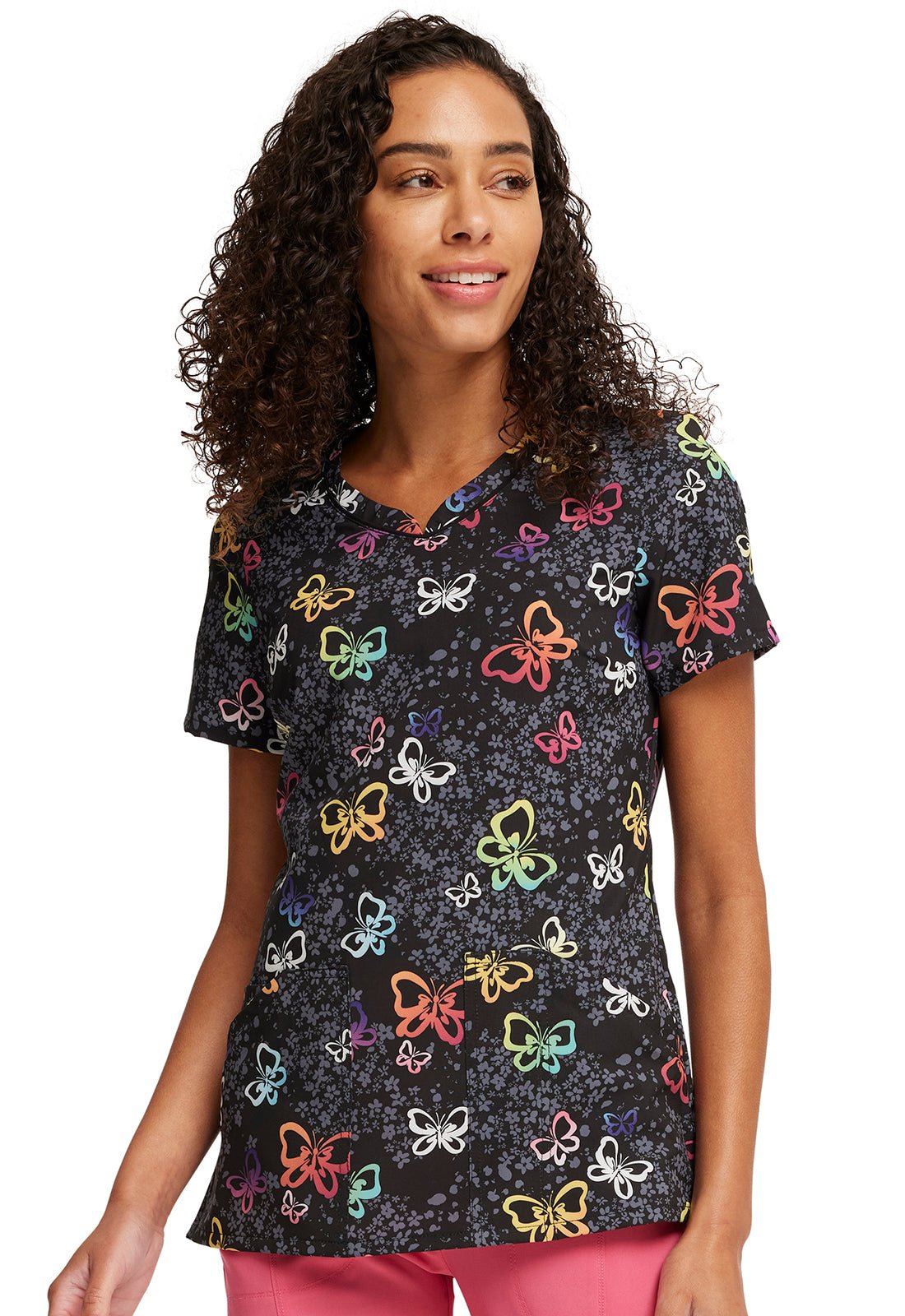 Garden Flutter Cherokee Print V Neck Scrub Top CK678 GNFT - Scrubs Select