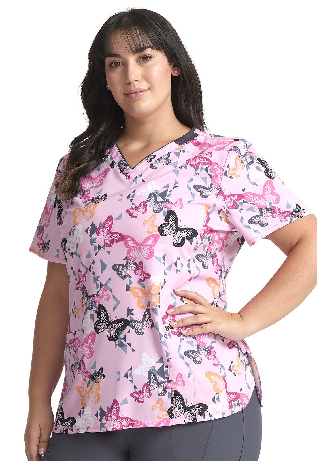 Geo Flutter Cherokee Infinity Print V Neck Scrub Top CK634 GOFT - Scrubs Select