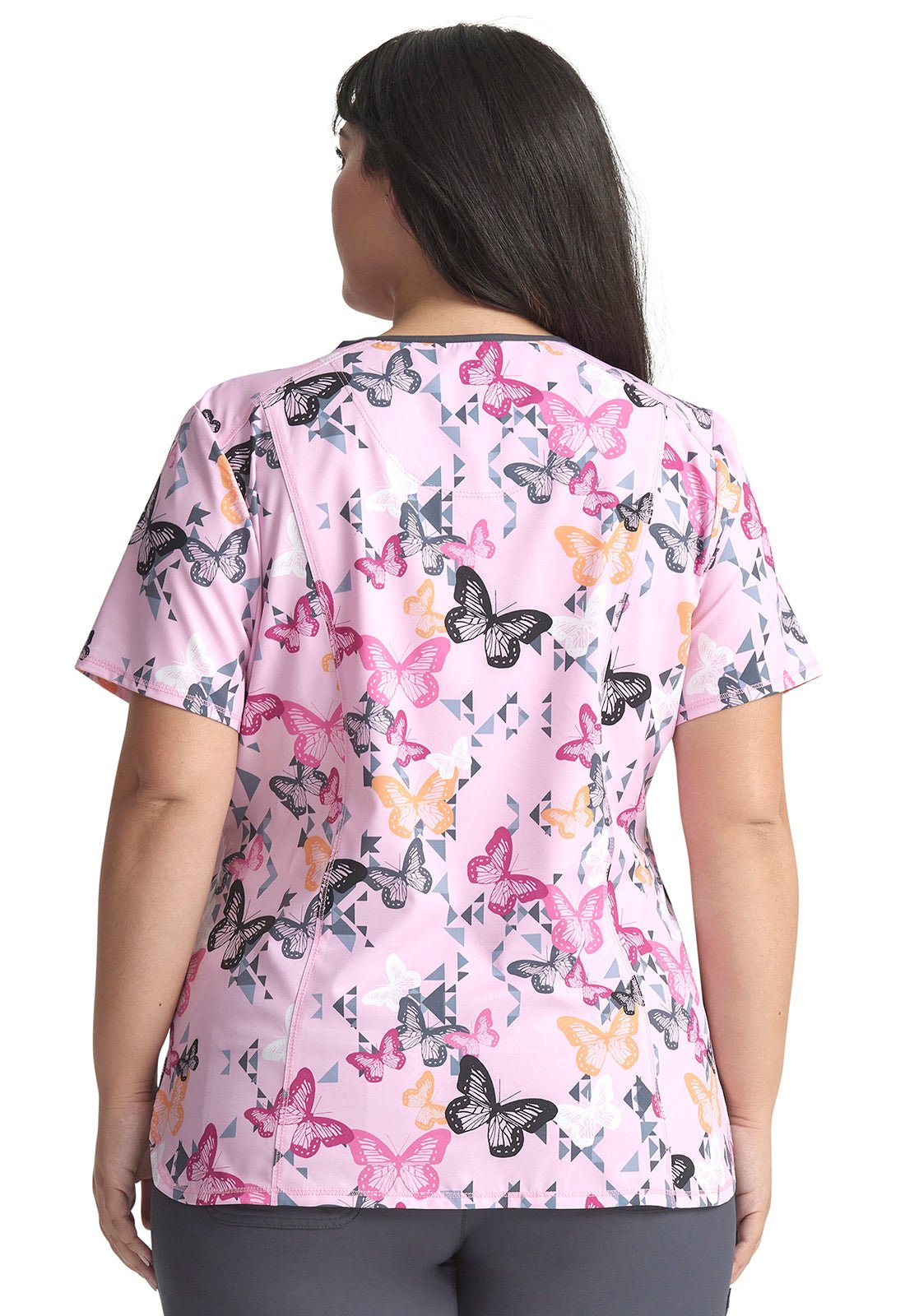 Geo Flutter Cherokee Infinity Print V Neck Scrub Top CK634 GOFT - Scrubs Select