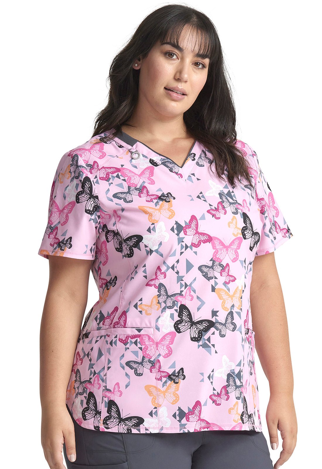 Geo Flutter Cherokee Infinity Print V Neck Scrub Top CK634 GOFT - Scrubs Select