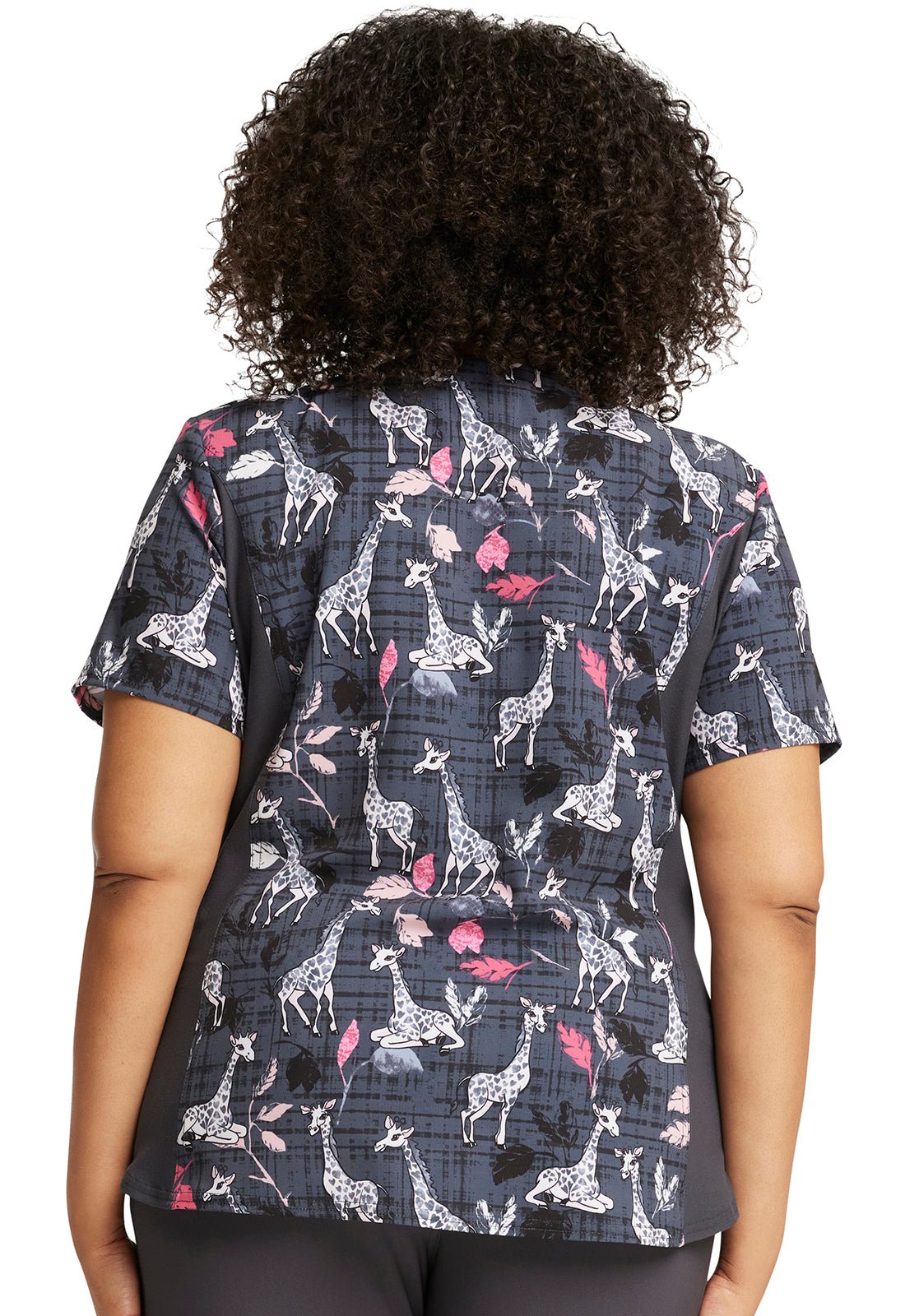 Giraffe Cherokee iFlex Print V Neck Knit Panel Scrub Top CK641 GFML
