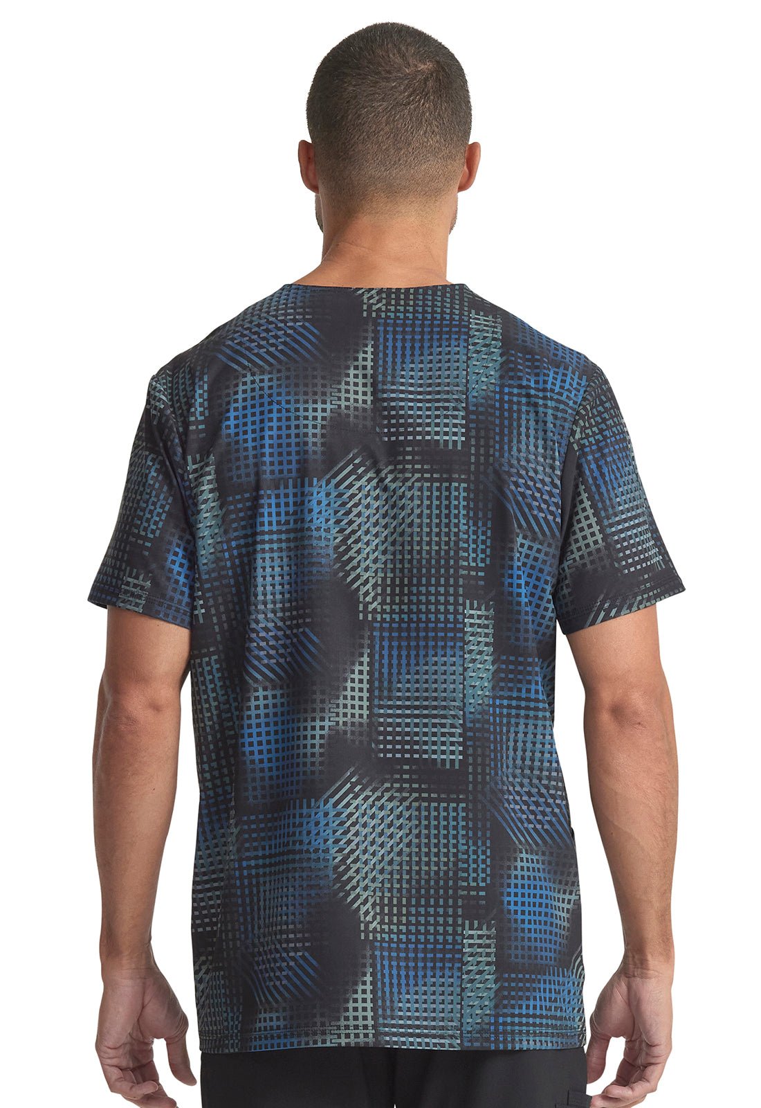 Gradient Grid Cherokee Infinity Print Men's V Neck Scrub Top CK920 GRGI - Scrubs Select