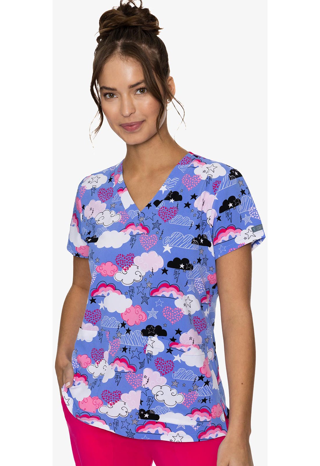 Happy Cloud Med Couture Print V Neck Scrub Top MC8564 HALD - Scrubs Select