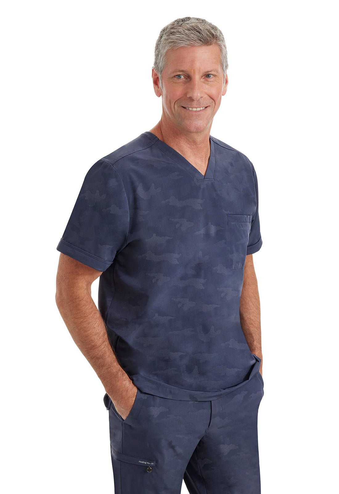 Healing Hands Men's Jack Camo Scrub Top 2360 in Black, Navy, Olive, Pewter - Scrubs Select