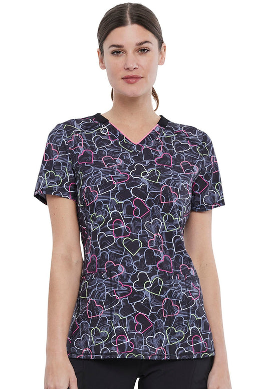 Heart Cherokee Print V Neck Scrub Top CK634 MBLH - Scrubs Select