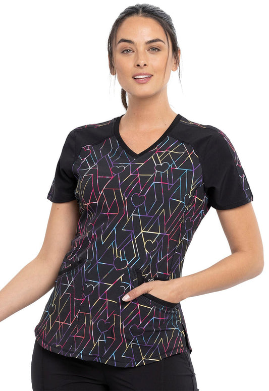 Heart Cherokee Print V Neck Scrub Top CK656 LVLS - Scrubs Select