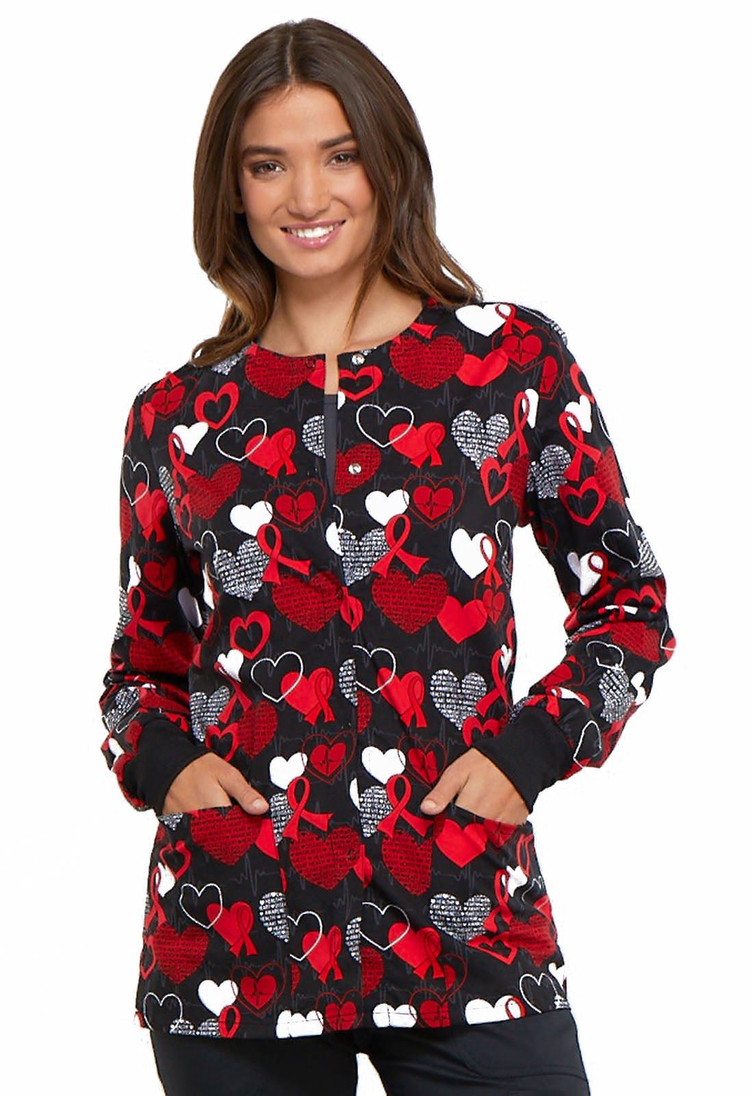 Heart Disease Awareness Warm Up Scrub Jacket CK301 HTSM - Scrubs Select