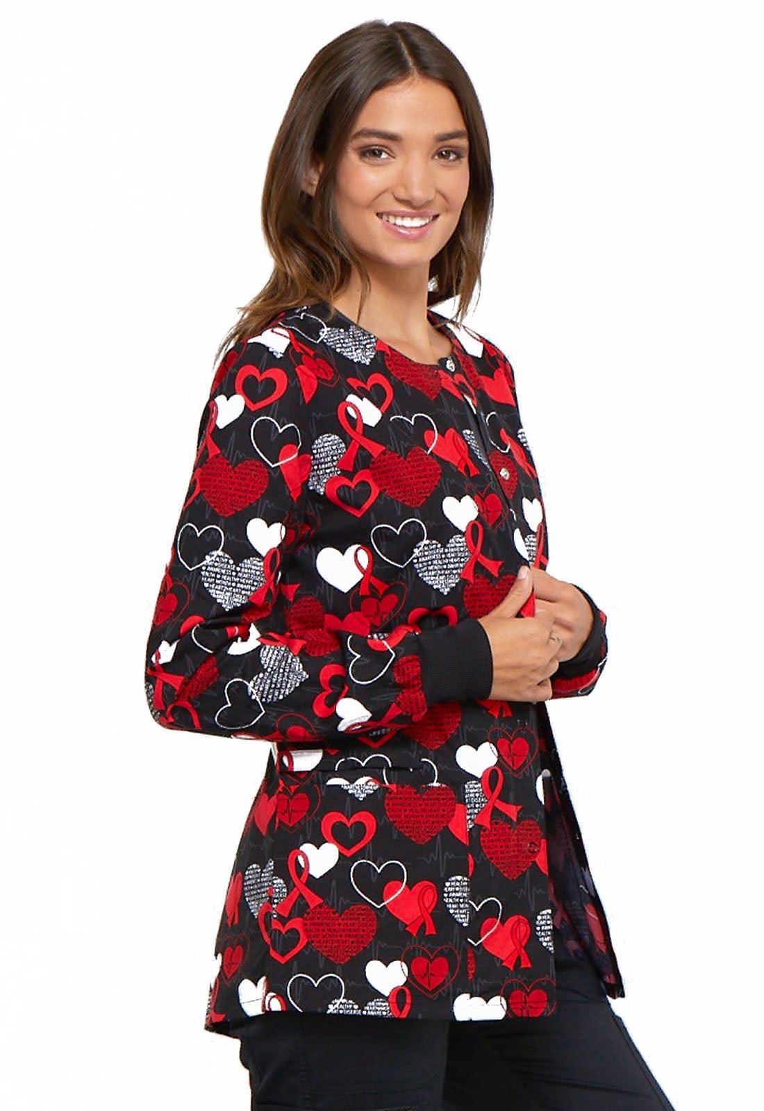 Heart Disease Awareness Warm Up Scrub Jacket CK301 HTSM - Scrubs Select