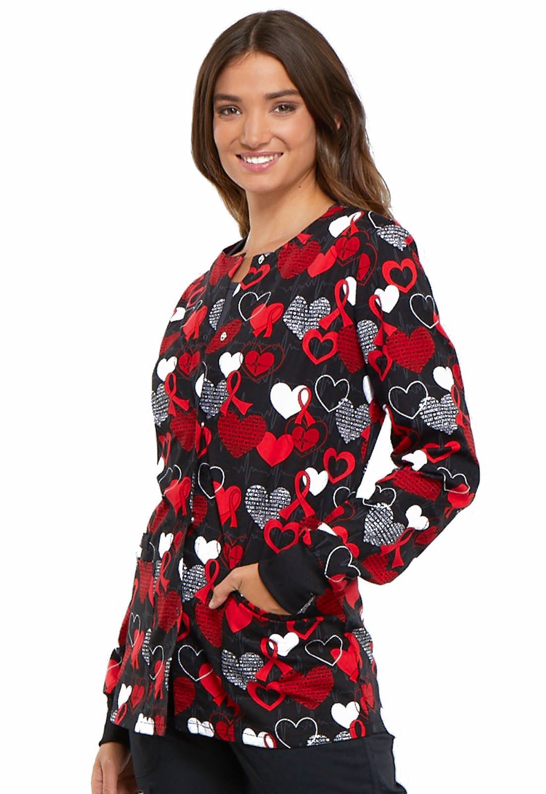 Heart Disease Awareness Warm Up Scrub Jacket CK301 HTSM - Scrubs Select