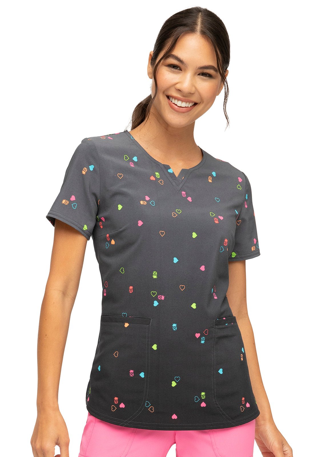 Heart Pineapple Heartsoul Print V Neck Scrub Top HS821 PLPP - Scrubs Select