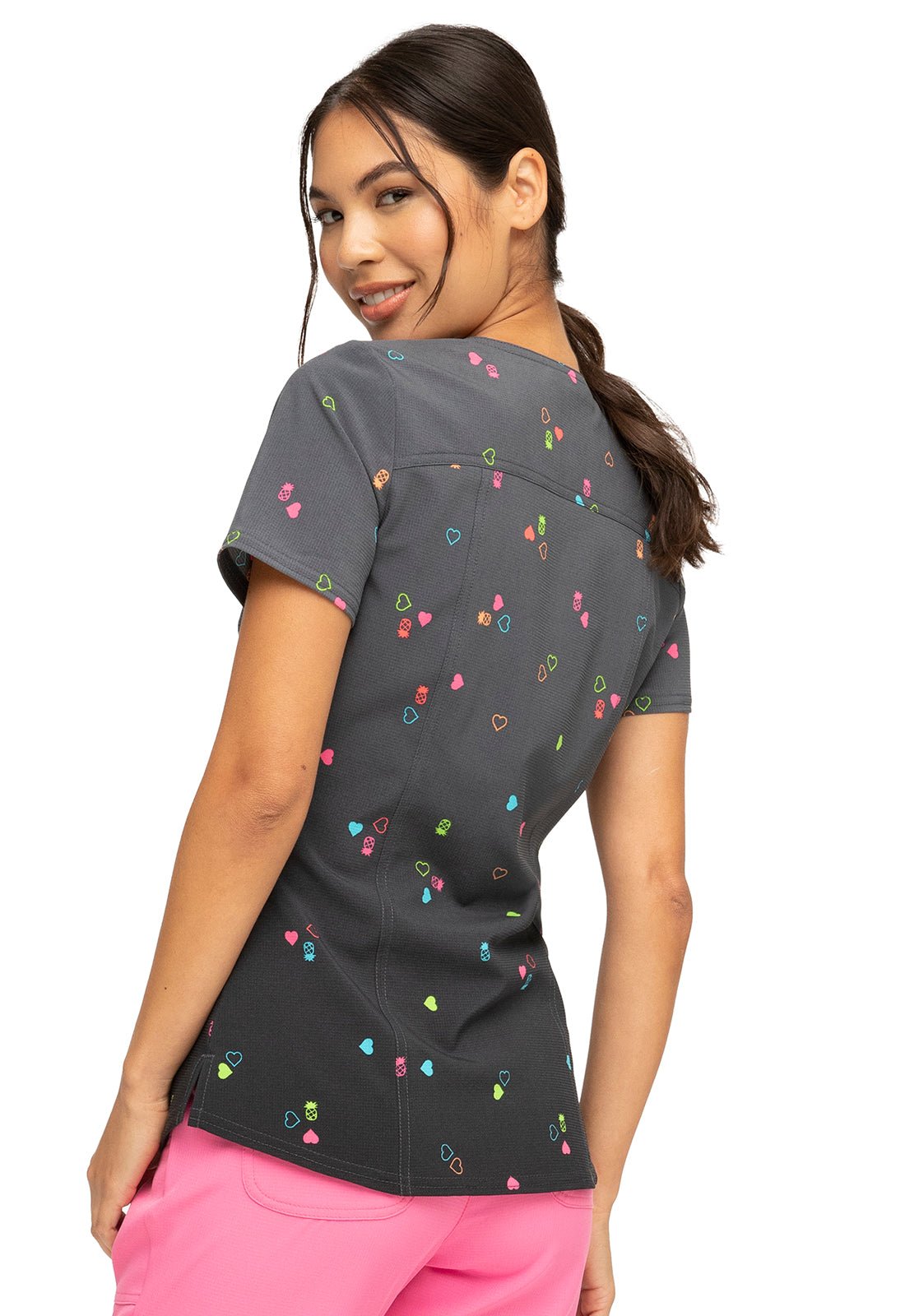 Heart Pineapple Heartsoul Print V Neck Scrub Top HS821 PLPP - Scrubs Select