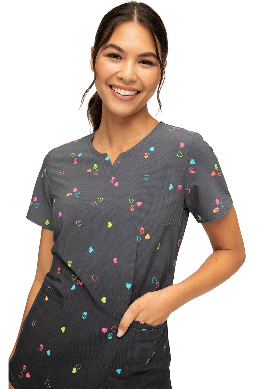 Heart Pineapple Heartsoul Print V Neck Scrub Top HS821 PLPP - Scrubs Select