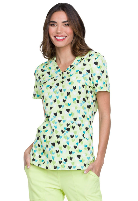 Heart Print ELLE V Neck Scrub Top EL616 HTKS - Scrubs Select