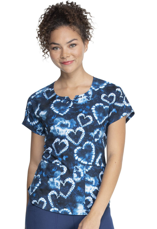 Heart Print Round Neck Scrub Top HS685 TYLV - Scrubs Select