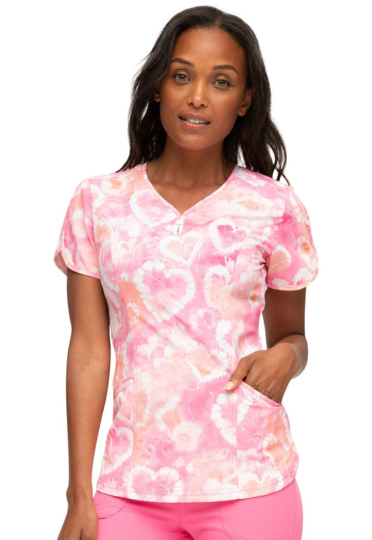 Heart Tie Dye Heartsoul Print V Neck Scrub Top HS643 LVTD - Scrubs Select