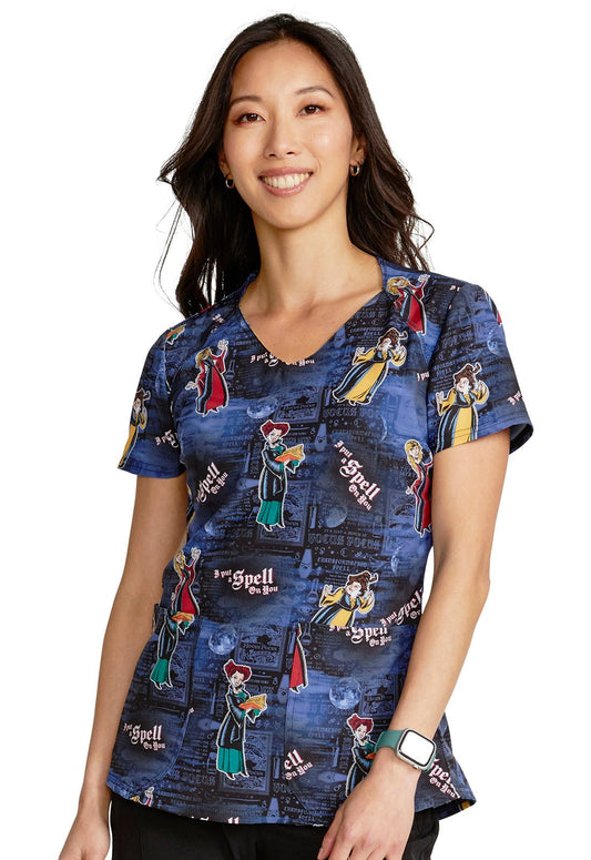 Hocus Pocus Cherokee Tooniforms Disney V Neck Scrub Top TF756 HDSC - Scrubs Select