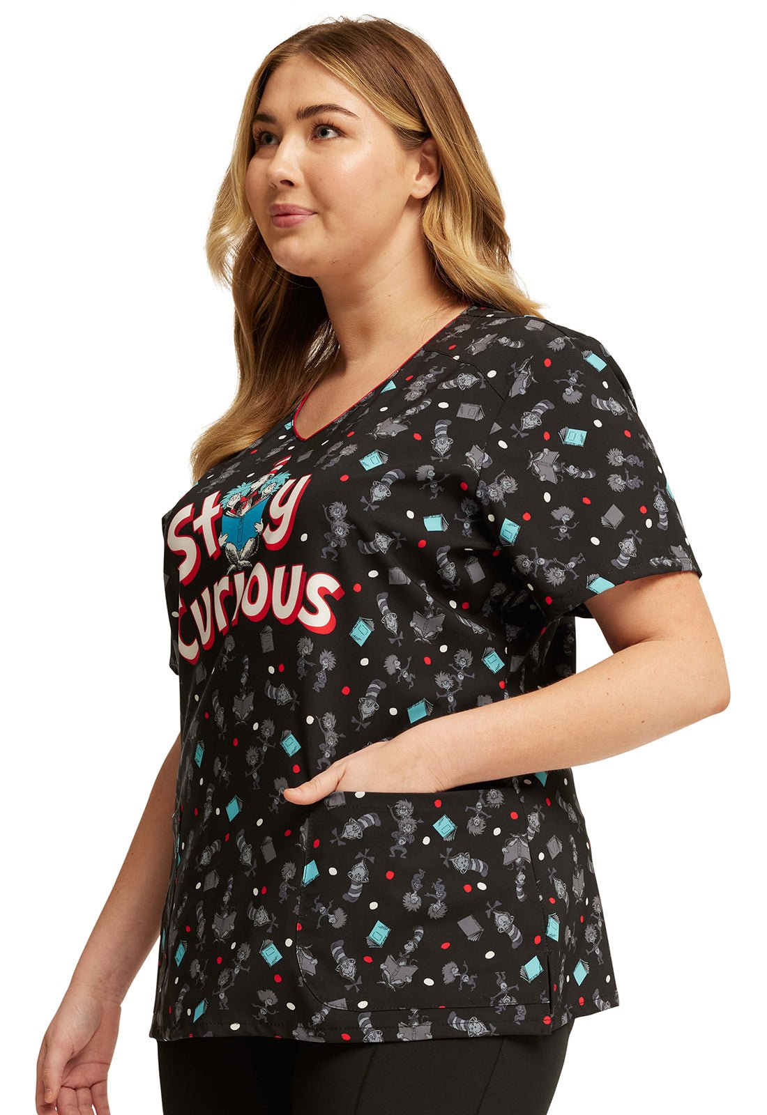 Inquiring Minds Cherokee Tooniforms Dr. Seuss V Neck Scrub Top TF659 SEQM - Scrubs Select