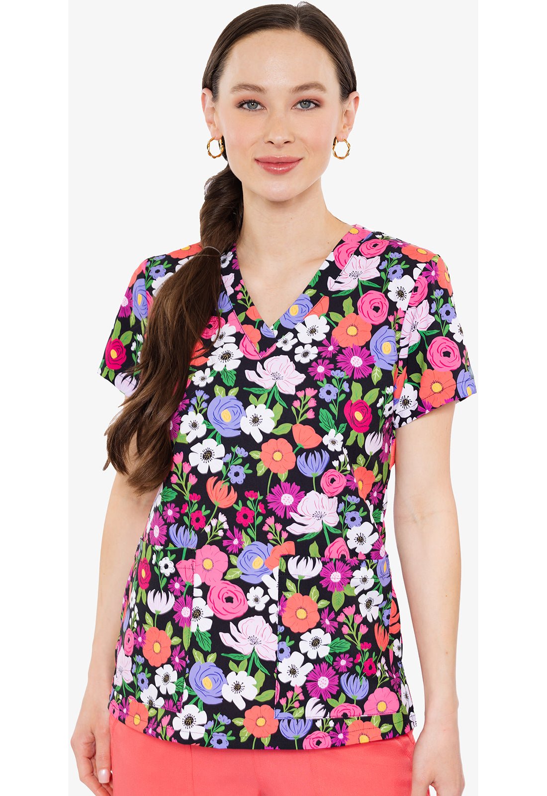 Jardin Floral Med Couture Print V Neck Scrub Top MC8564 JDFL - Scrubs Select