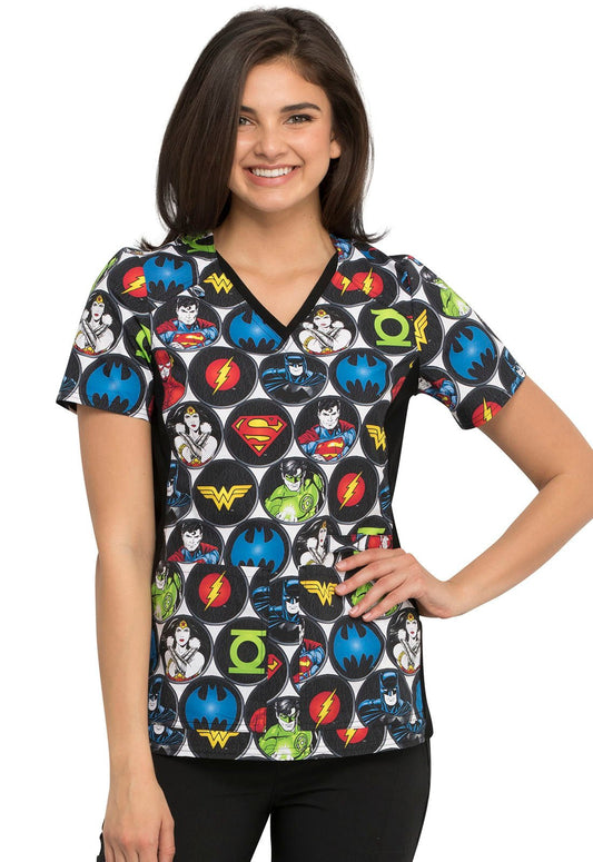 Justice League Tooniforms Licensed DC V Neck Scrub Top TF648 DMOM - Scrubs Select