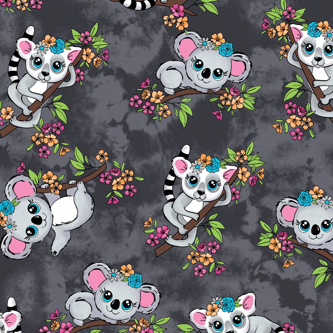 Koala Lemur Print V Neck Knit Panel Scrub Top CK641 LEHN - Scrubs Select