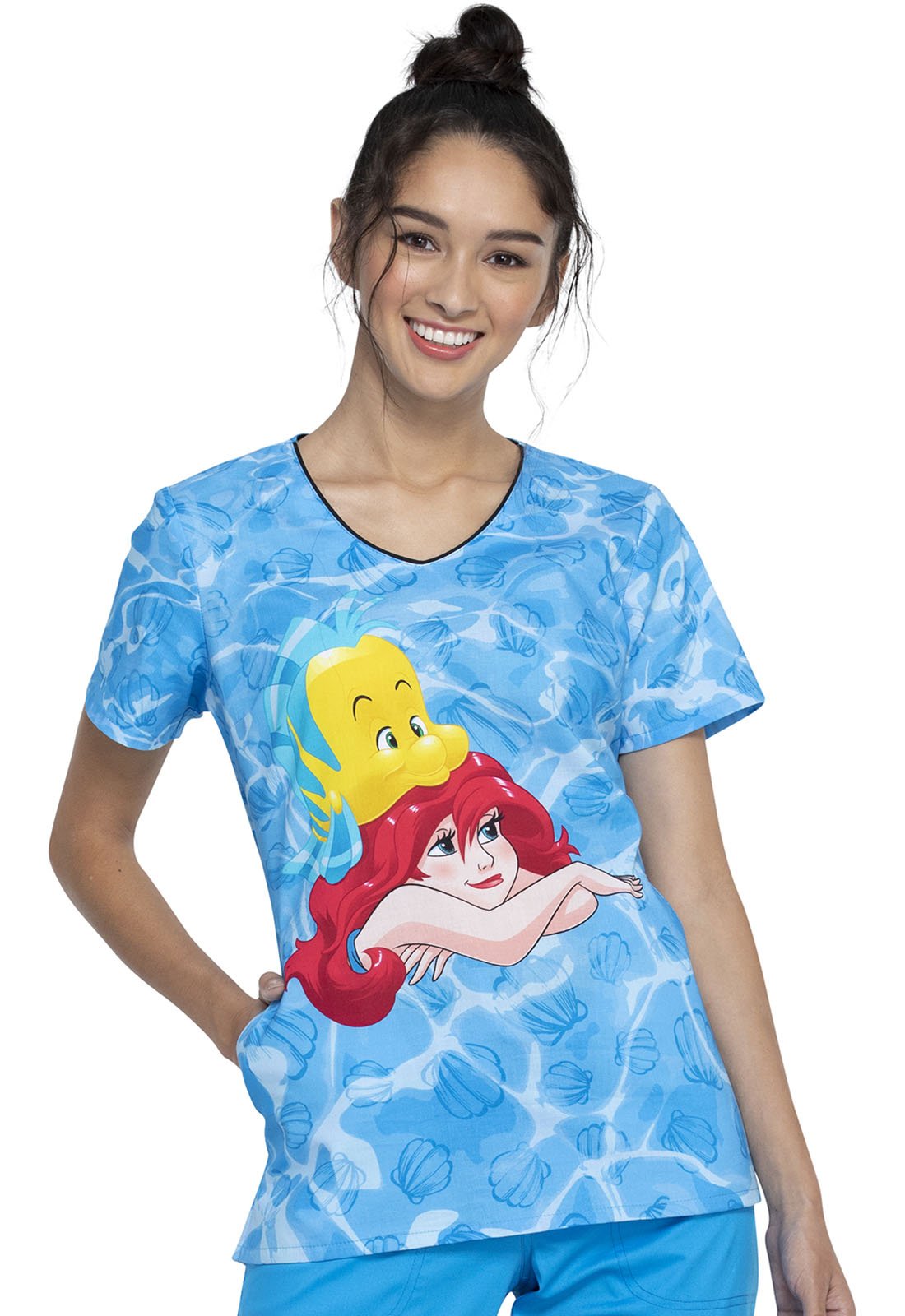 Little Mermaid Tooniforms Licensed Disney V Neck Scrub Top TF626 LMFL - Scrubs Select