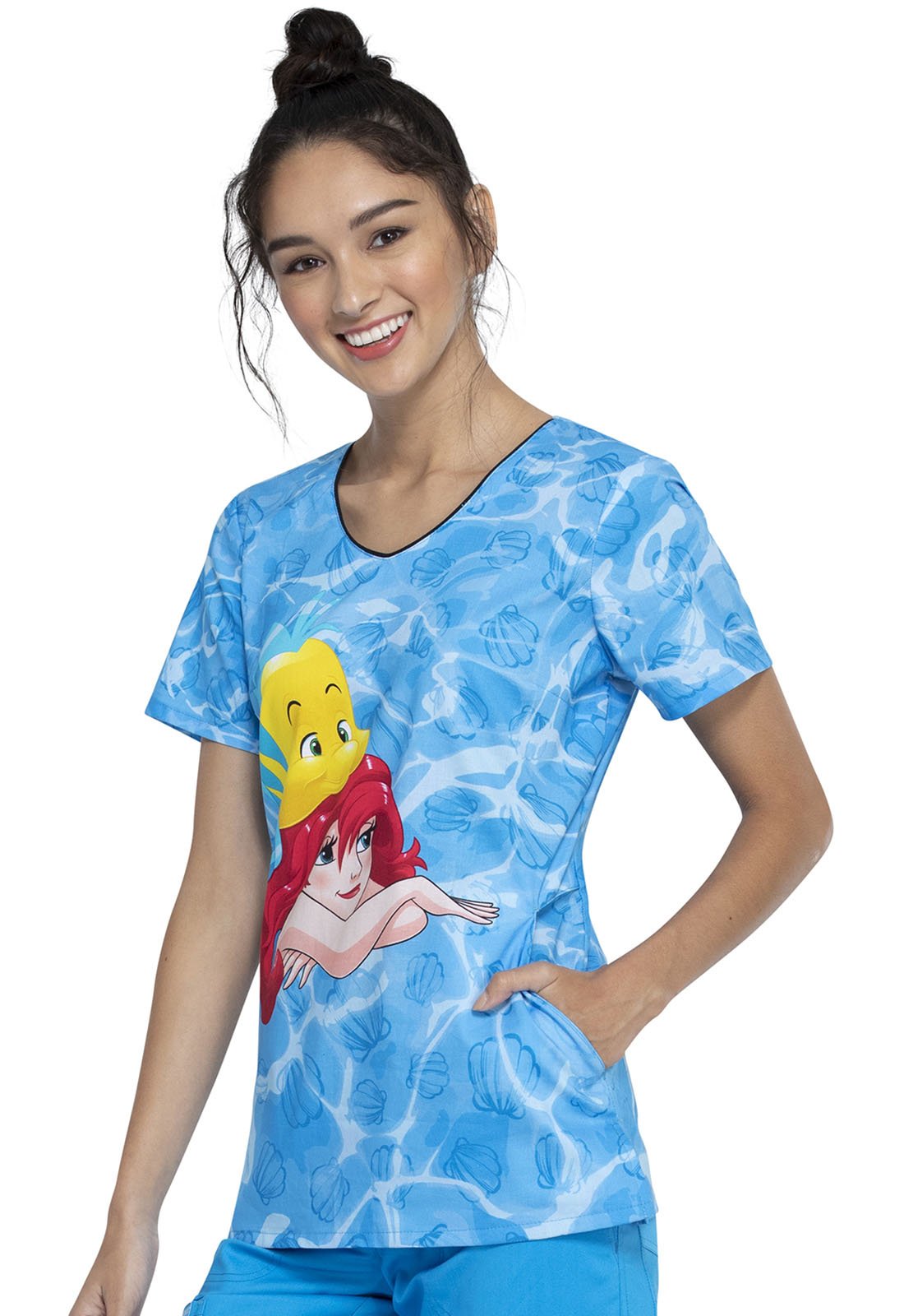 Little Mermaid Tooniforms Licensed Disney V Neck Scrub Top TF626 LMFL - Scrubs Select