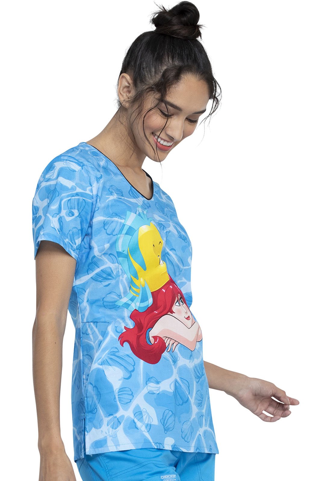 Little Mermaid Tooniforms Licensed Disney V Neck Scrub Top TF626 LMFL - Scrubs Select