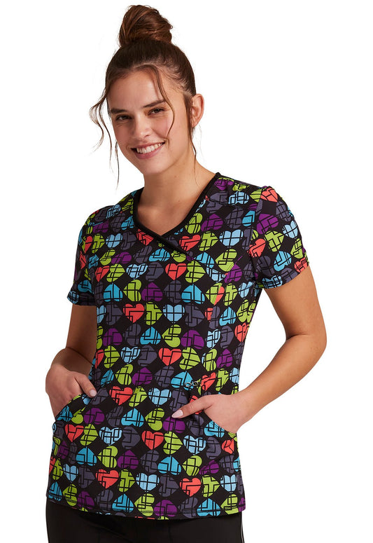 Love U Mod-ly Cherokee Infinity Print Mock Wrap Scrub Top CK608 LVMD - Scrubs Select