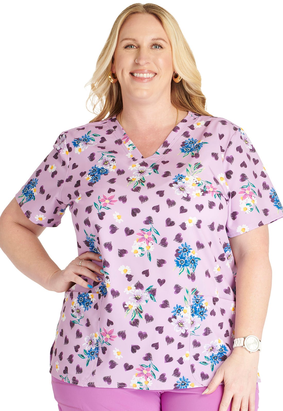 Loving Petals Cherokee Animal Print V Neck Scrub Top CK671 LGPT - Scrubs Select