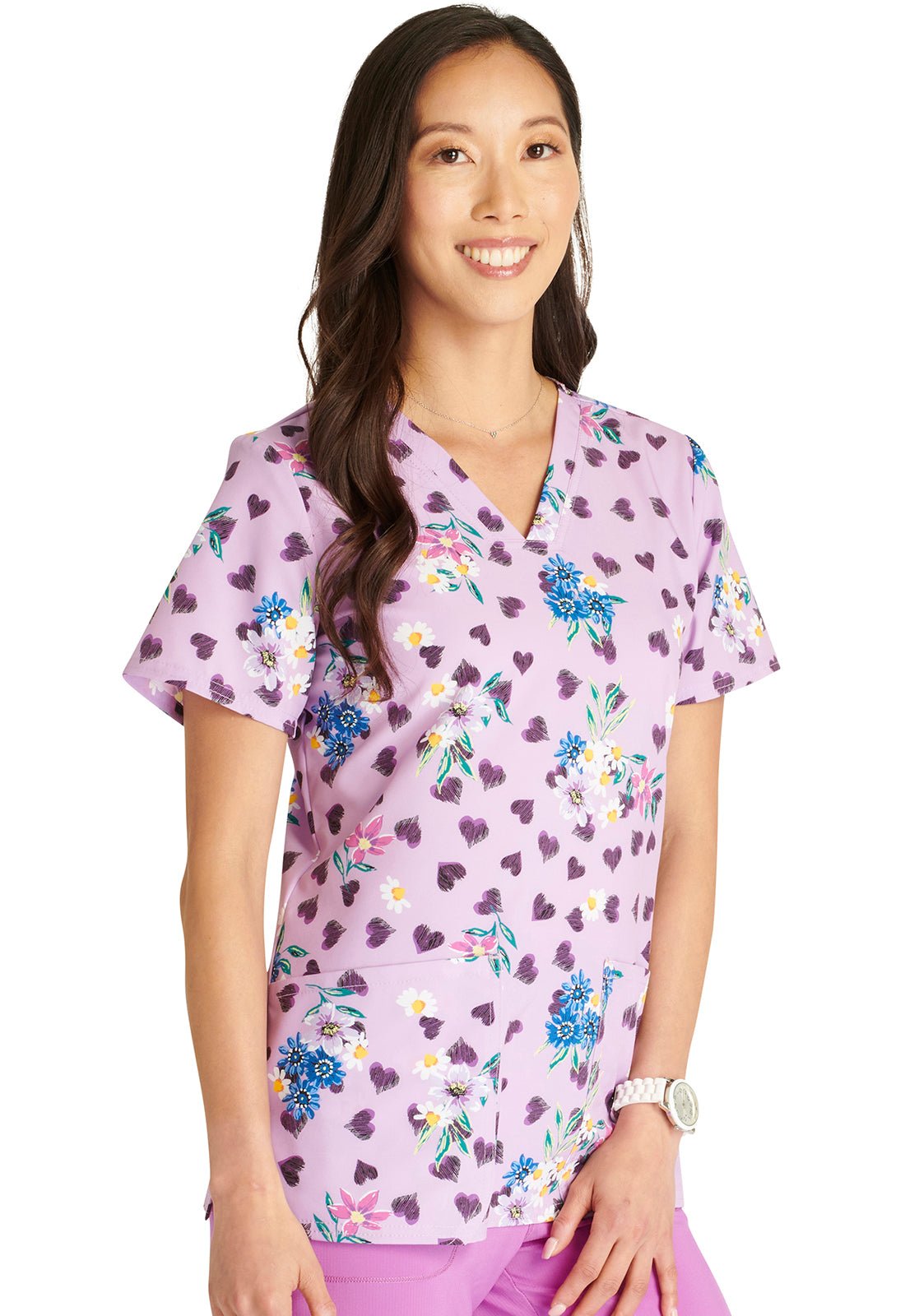 Loving Petals Cherokee Animal Print V Neck Scrub Top CK671 LGPT - Scrubs Select