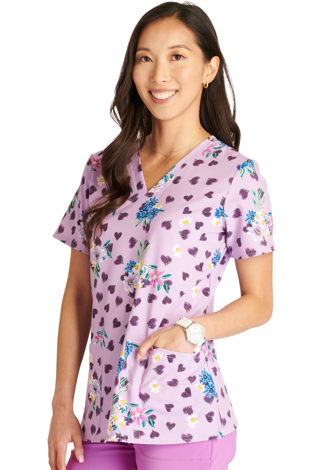 Loving Petals Cherokee Animal Print V Neck Scrub Top CK671 LGPT - Scrubs Select