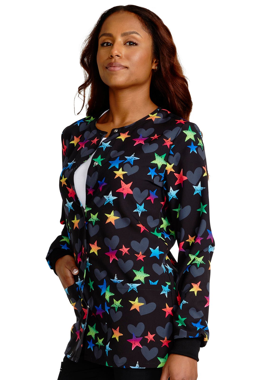 Loving Stars Cherokee Print Warm Up Scrub Jacket CK321 LVSS - Scrubs Select