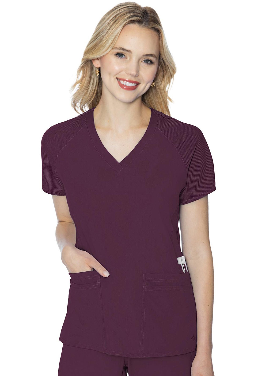 Med Couture Touch V Neck Scrub Top MC7425 in Black, Ciel, Navy, Pewter, Royal, Wine - Scrubs Select