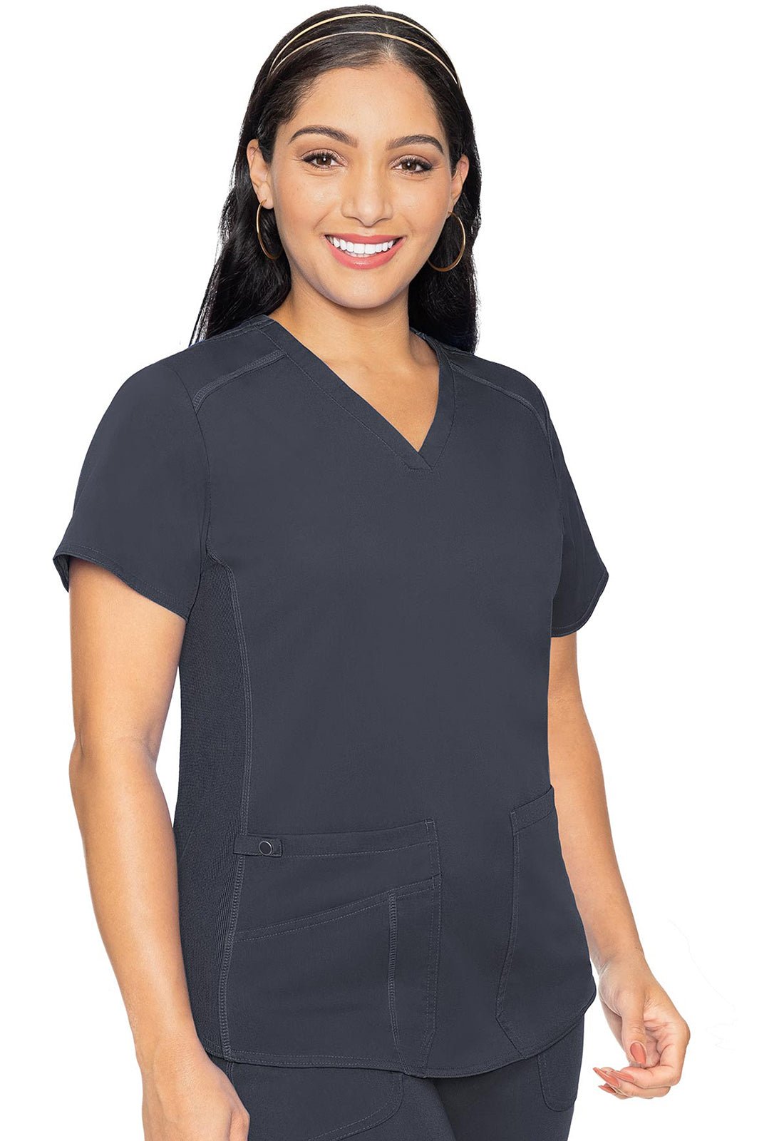 Med Couture Touch V Neck Scrub Top MC7459 in Black, Cie, Navy, Pewter, Royal, White - Scrubs Select