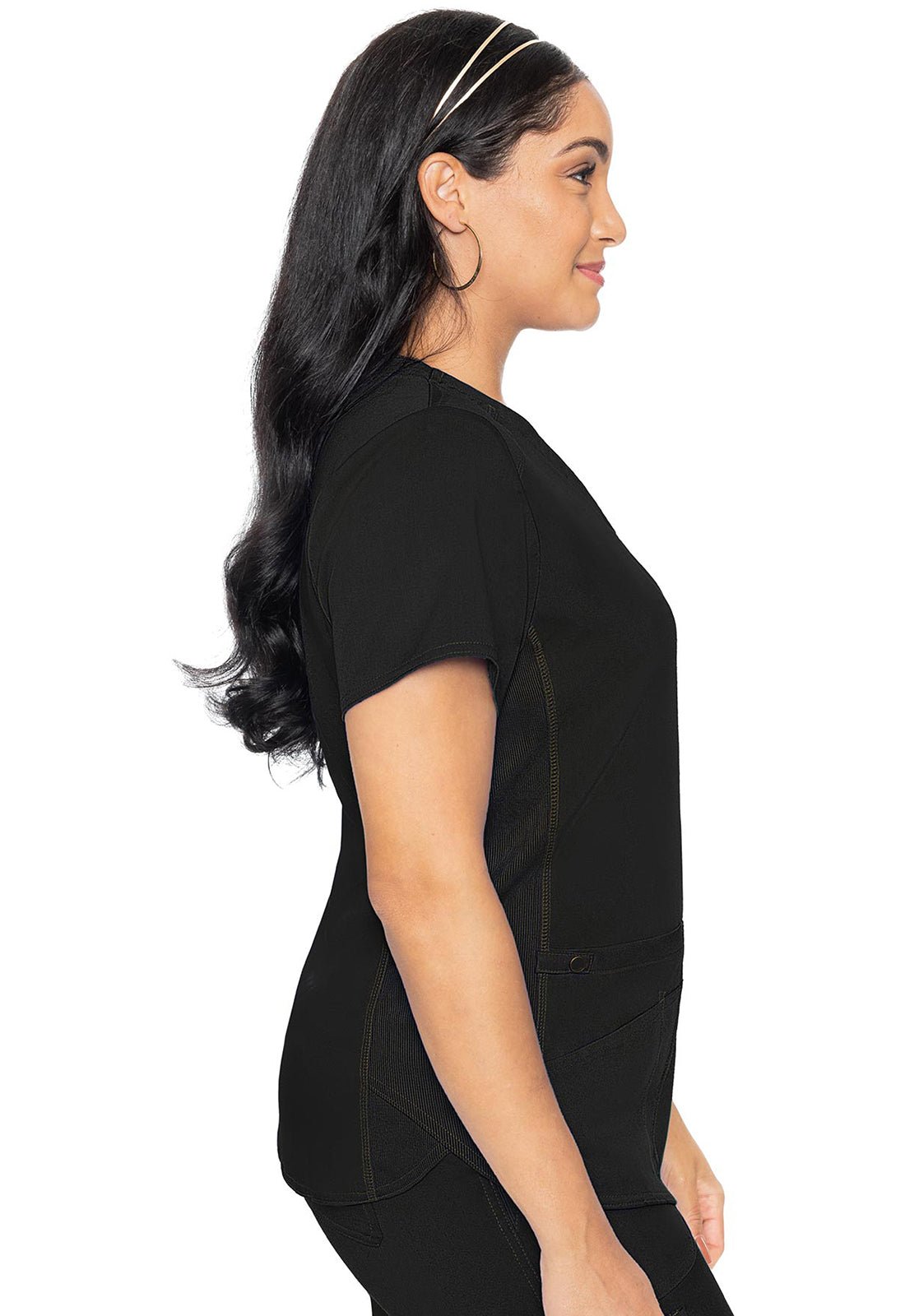 Med Couture Touch V Neck Scrub Top MC7459 in Black, Cie, Navy, Pewter, Royal, White - Scrubs Select