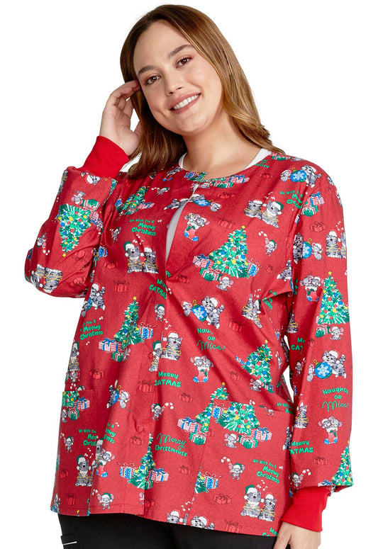 Meowy Christmouse Cherokee Cat Mouse Christmas Warm Up Scrub Jacket CK301 MWCM - Scrubs Select