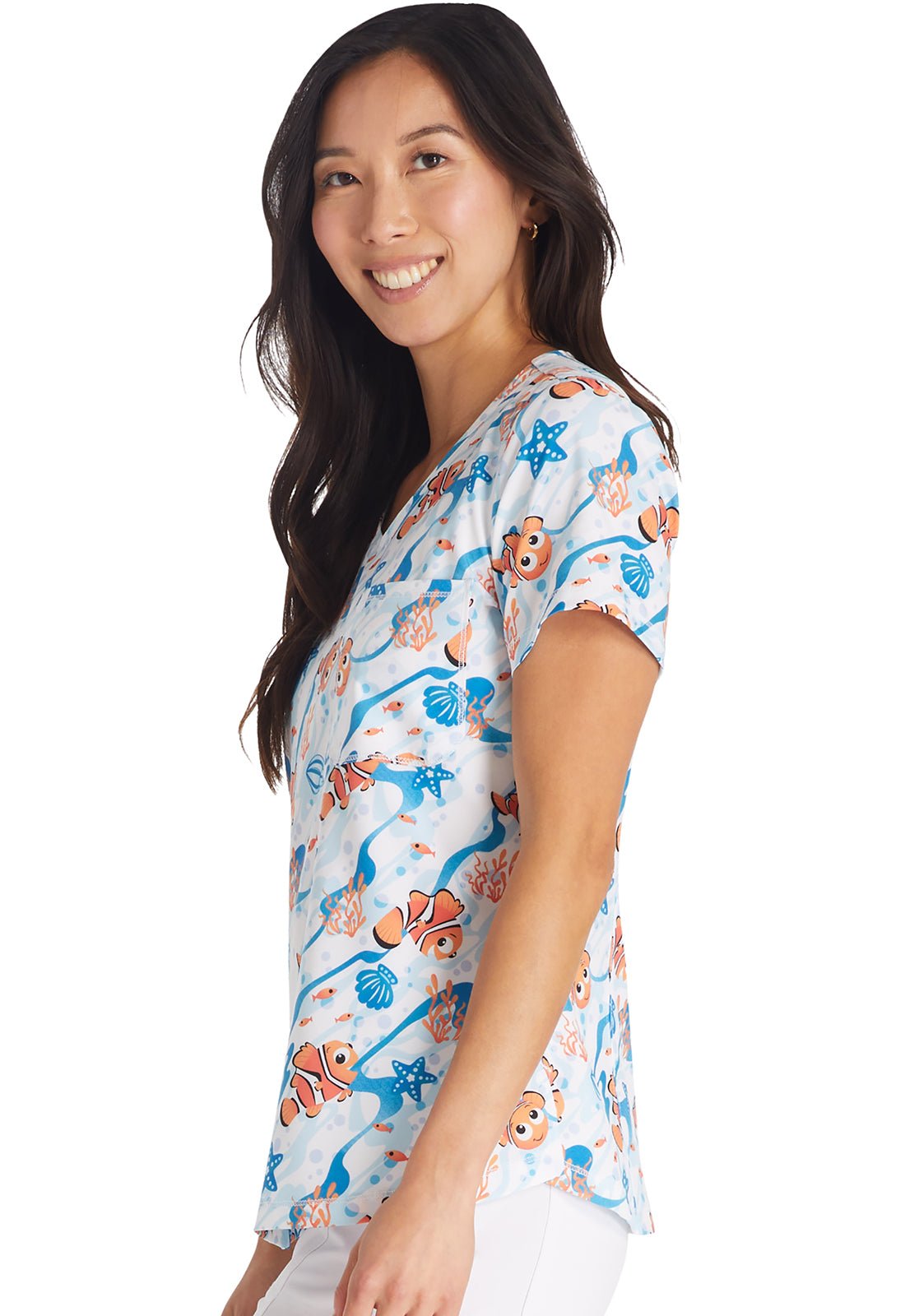 Nemo Cherokee Tooniforms Disney Rounded V Neck Scrub Top TF786 FNCO - Scrubs Select