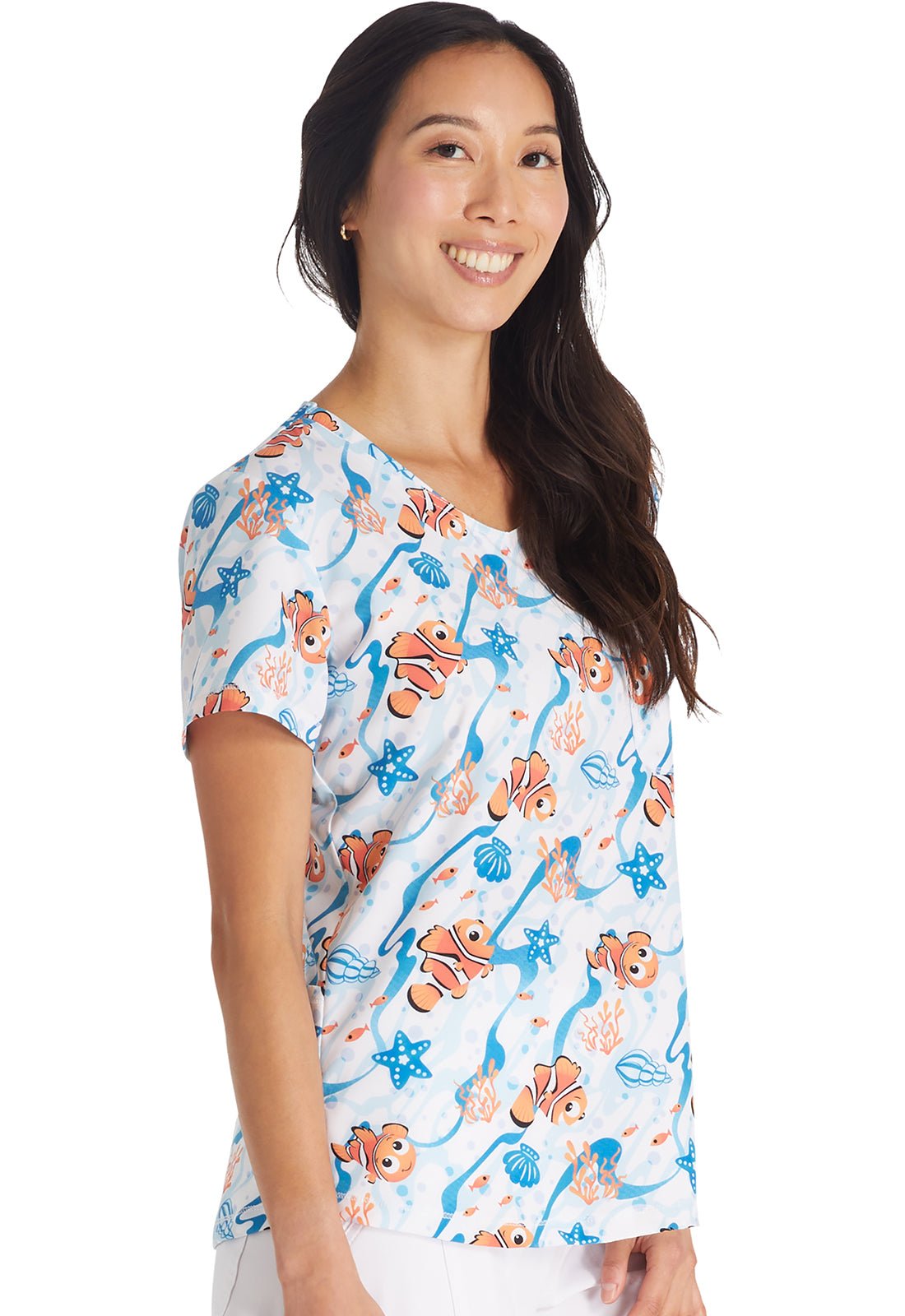 Nemo Cherokee Tooniforms Disney Rounded V Neck Scrub Top TF786 FNCO - Scrubs Select