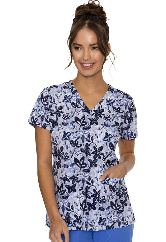 Newspaper Daisy Med Couture Print V Neck Scrub Top MC8564 NPDA - Scrubs Select