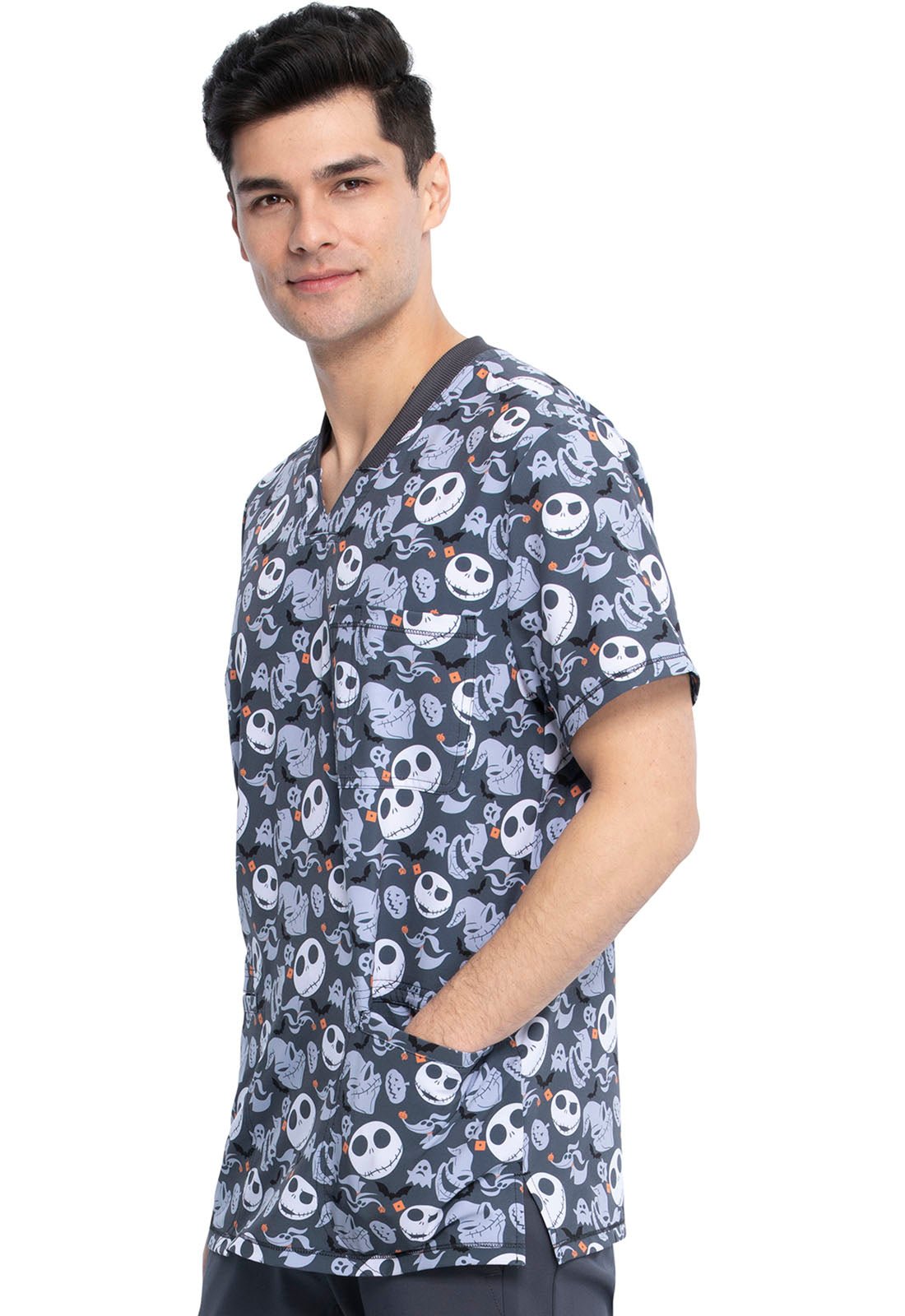 Nightmare Before Christmas Tooniforms Disney Men's V Neck Scrub Top TF725 NCOW - Scrubs Select