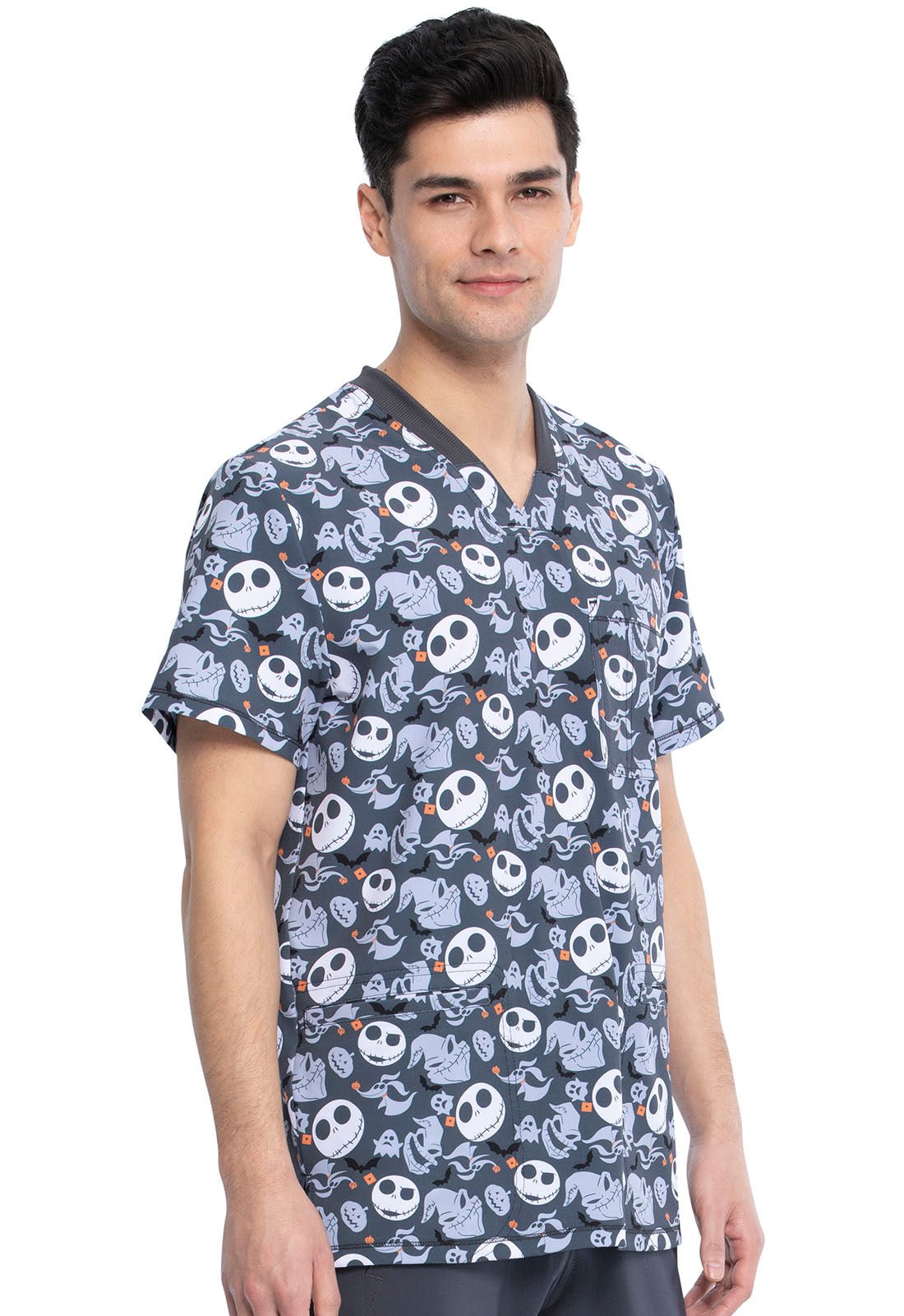 Nightmare Before Christmas Tooniforms Disney Men's V Neck Scrub Top TF725 NCOW - Scrubs Select