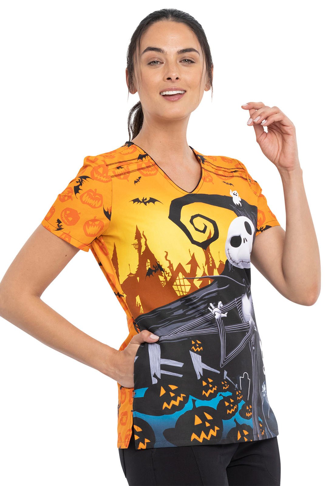 Nightmare Before Christmas Tooniforms Disney V Neck Scrub Top TF690 NCHJ - Scrubs Select